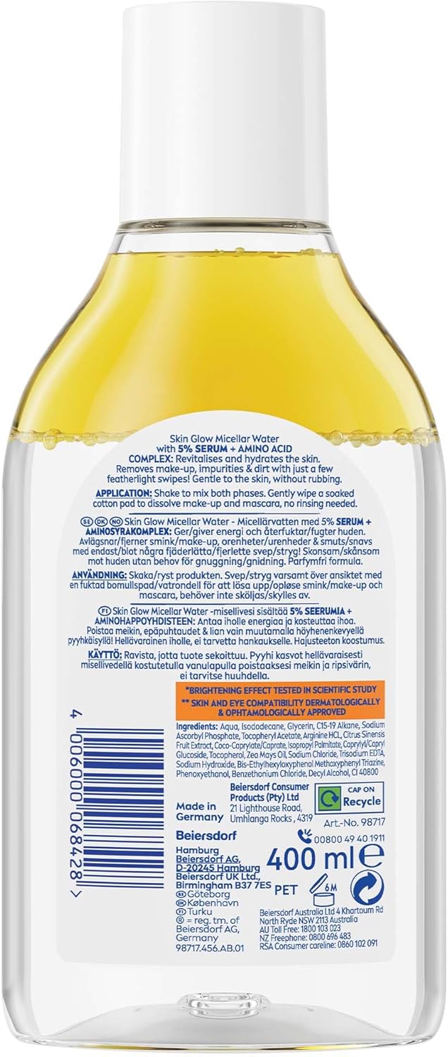 Nivea Skin Glow Micellar Water – Vitamin C & E Brightening Cleanser 400ml
